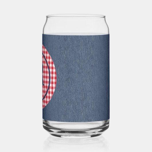 Monogram | Blauwe Denim, Rood Wit Cirkel Lijst Blikvorm Glas (Links)