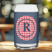Monogram | Blauwe Denim, Rood Wit Cirkel Lijst Blikvorm Glas