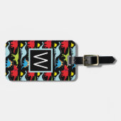 Monogram | Blauwe dinosauriërs Bagagelabel (Voorkant horizontaal)