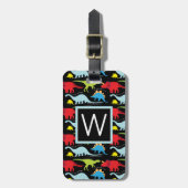 Monogram | Blauwe dinosauriërs Bagagelabel (Voorkant verticaal)
