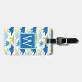 Monogram | Blauwe dinosauriërs Bagagelabel (Voorkant horizontaal)