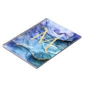 Monogram Blauwe en goudvocht Alcohol Inkt Abstract Notitieboek (Linkerzijde)