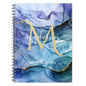 Monogram Blauwe en goudvocht Alcohol Inkt Abstract Notitieboek (Voorkant)