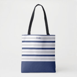 Monogram blauwe en grijze streep tote bag