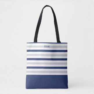 Monogram blauwe en grijze streep tote bag