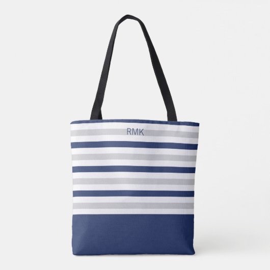 Monogram blauwe en grijze streep tote bag (Achterkant)