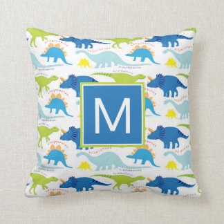 Monogram | Blauwe en groene dinosaurussen Kussen