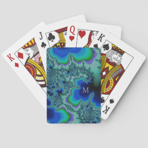 Monogram blauwe en groene gestripte fractale oeste pokerkaarten