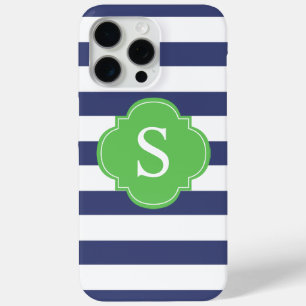 Monogram blauwe en groene strepen iPhone 15 pro max hoesje