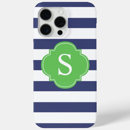 Monogram blauwe en groene strepen Case-Mate iPhone case (Achterkant)
