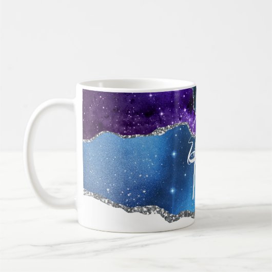 Monogram blauwe en Paarse gekleurde marmer Abstrac Koffiemok (Links)