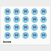Monogram blauwe en Paarse vlindernaam Ronde Sticker (Vel)