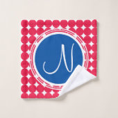 Monogram blauwe en rode pokken bad handdoek (Wasdoekje)