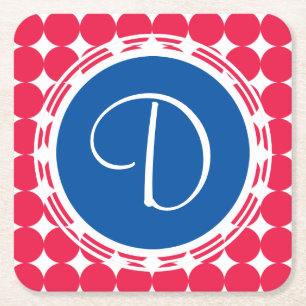 Monogram blauwe en rode pokken kartonnen onderzetters