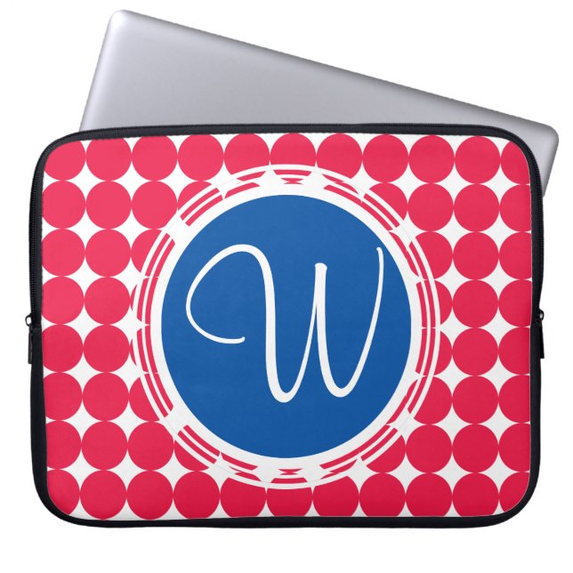 Monogram blauwe en rode pokken laptop sleeve (Voorkant)