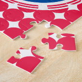 Monogram blauwe en rode pokken legpuzzel (Zijkant)