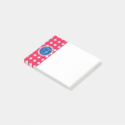 Monogram blauwe en rode pokken post-it® notes (Schuin)