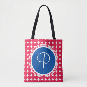 Monogram blauwe en rode pokken tote bag