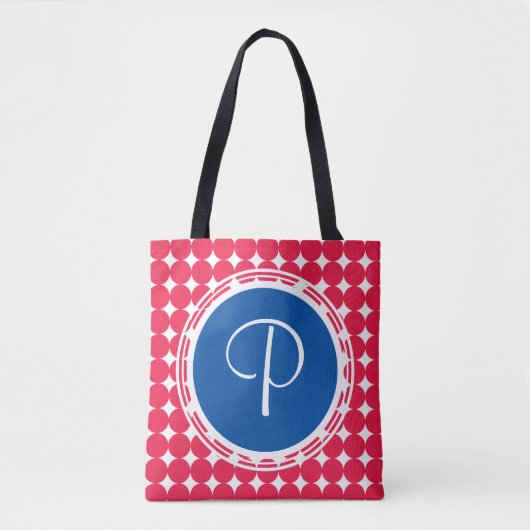 Monogram blauwe en rode pokken tote bag (Voorkant)