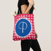 Monogram blauwe en rode pokken tote bag (Dichtbij)