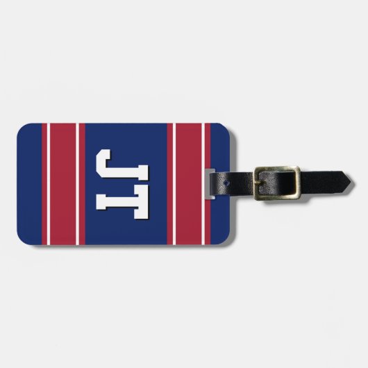Monogram Blauwe en Rode Sportstapes Bagagelabel (Voorkant horizontaal)