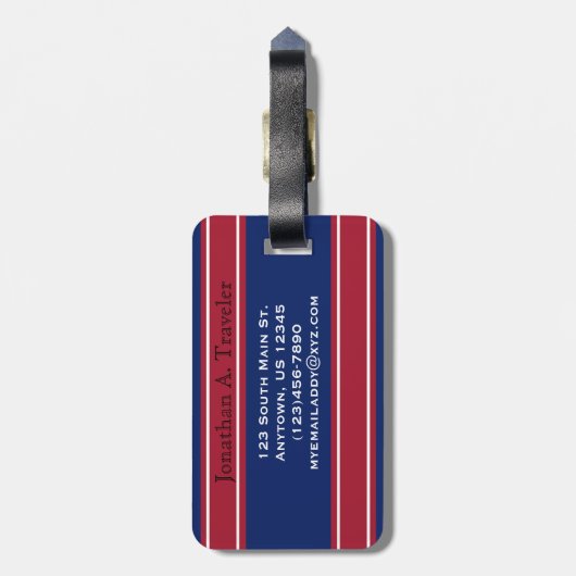 Monogram Blauwe en Rode Sportstapes Bagagelabel (Achterkant verticaal)