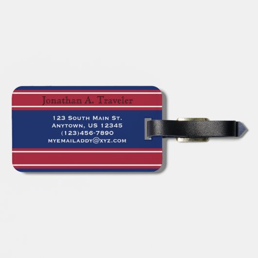 Monogram Blauwe en Rode Sportstapes Bagagelabel (Achterkant horizontaal)