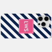 Monogram blauwe en roze diagonale strepen Case-Mate iPhone case (Achterkant (horizontaal))