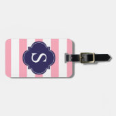 Monogram blauwe en roze strepen bagagelabel (Voorkant horizontaal)