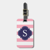 Monogram blauwe en roze strepen bagagelabel (Voorkant verticaal)