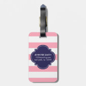 Monogram blauwe en roze strepen bagagelabel (Achterkant verticaal)