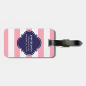 Monogram blauwe en roze strepen bagagelabel (Achterkant horizontaal)