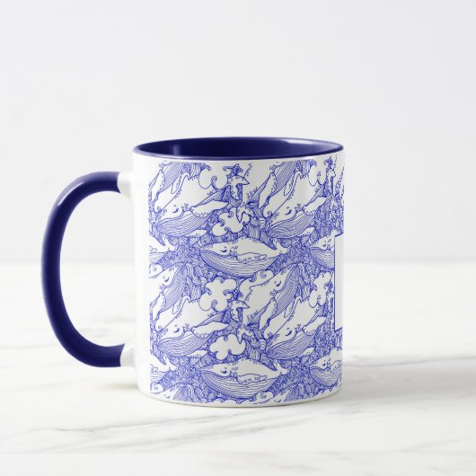 Monogram blauwe en witte bultrug walvis mok (Links)