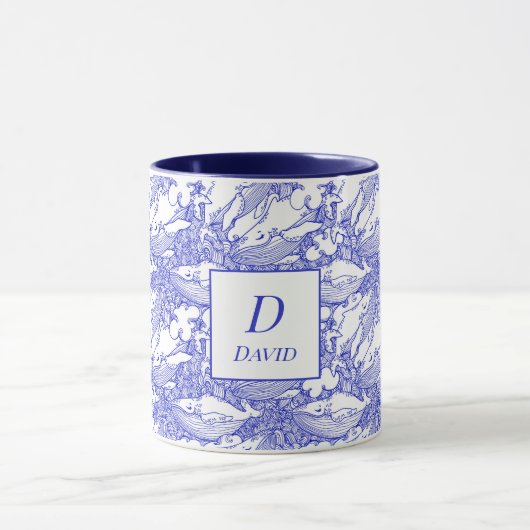 Monogram blauwe en witte bultrug walvis mok (Midden)
