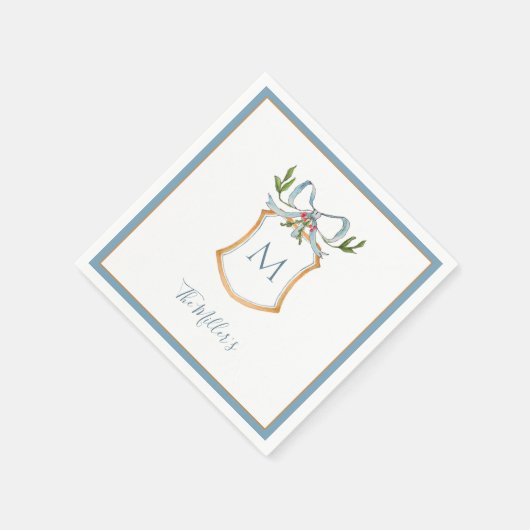 Monogram Blauwe en witte krest Servet (Hoek)