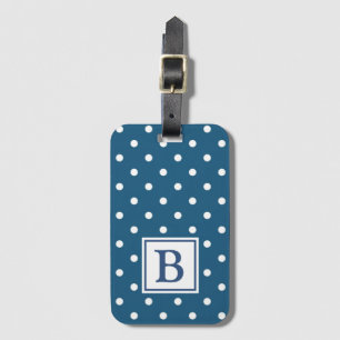 Monogram blauwe en witte poka bagagelabel