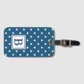 Monogram blauwe en witte poka bagagelabel (Voorkant (horizontaal))