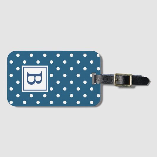 Monogram blauwe en witte poka bagagelabel (Voorkant (horizontaal))