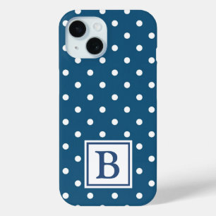 Monogram blauwe en witte poka iPhone 15 case
