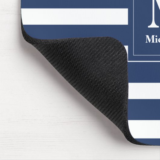 Monogram blauwe en witte strepen muismat (Hoek)