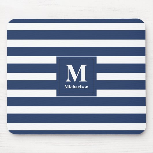 Monogram blauwe en witte strepen muismat (Voorkant)