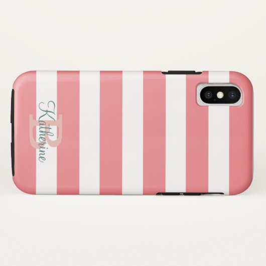 monogram blauwe en zwarte preppy strepen Case-Mate iPhone case (Achterkant (horizontaal))