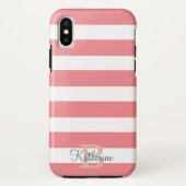 monogram blauwe en zwarte preppy strepen Case-Mate iPhone case (Achterkant)