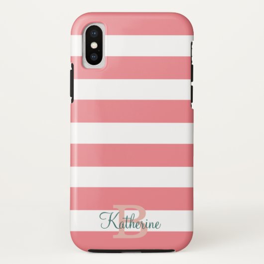 monogram blauwe en zwarte preppy strepen Case-Mate iPhone case (Achterkant)