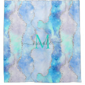 Monogram Blauwe Galaxy Glitter Agaat Douchegordijn (Voorkant)