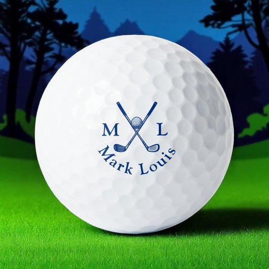 Monogram. blauwe gekruiste clubs golfballen