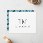 Monogram blauwe geometrische vormen notitiekaartje (Voorkant / Achterkant in situ)