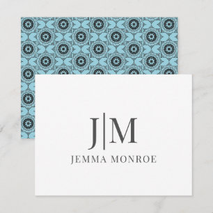 Monogram  blauwe geometrische vormen notitiekaartje