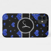 Monogram blauwe glitter harst zwarte diamantcirkel Case-Mate iPhone case (Achterkant (horizontaal))
