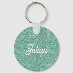 Monogram blauwe glitterspleet sleutelhanger